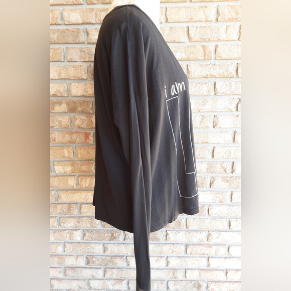 Peace Love World I Am Love Black Graphic Long Sleeve Top. - Picture 2 of 8